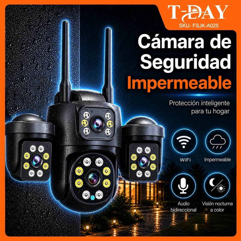 Cámara WiFi T-DAY FSJK-A025 12MP Impermeable con Rotación 360° y Alarma