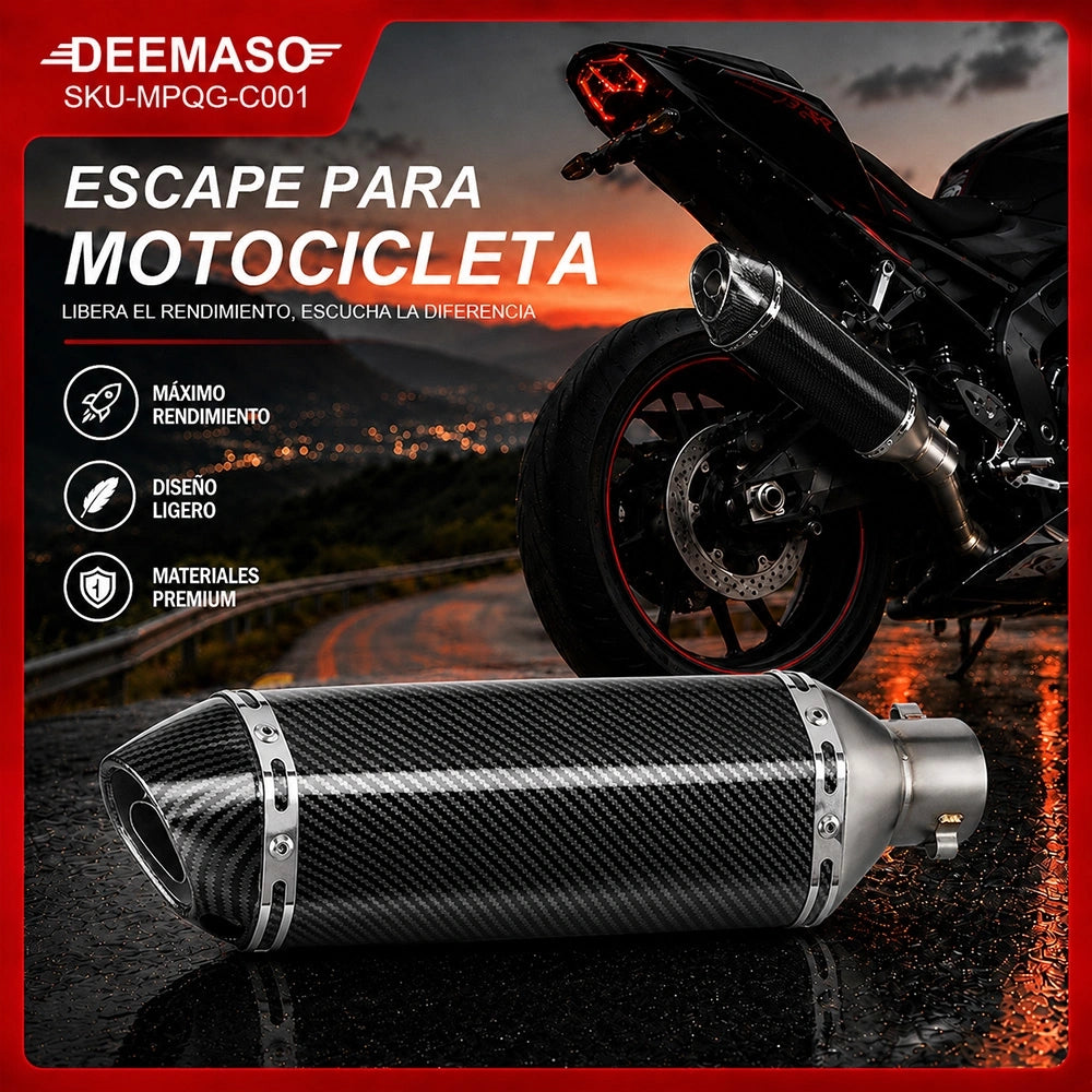 Escape Deportivo DEEMASO MPQG-C001 para Motocicleta con Diseño Fibra de Carbono y Silenciador