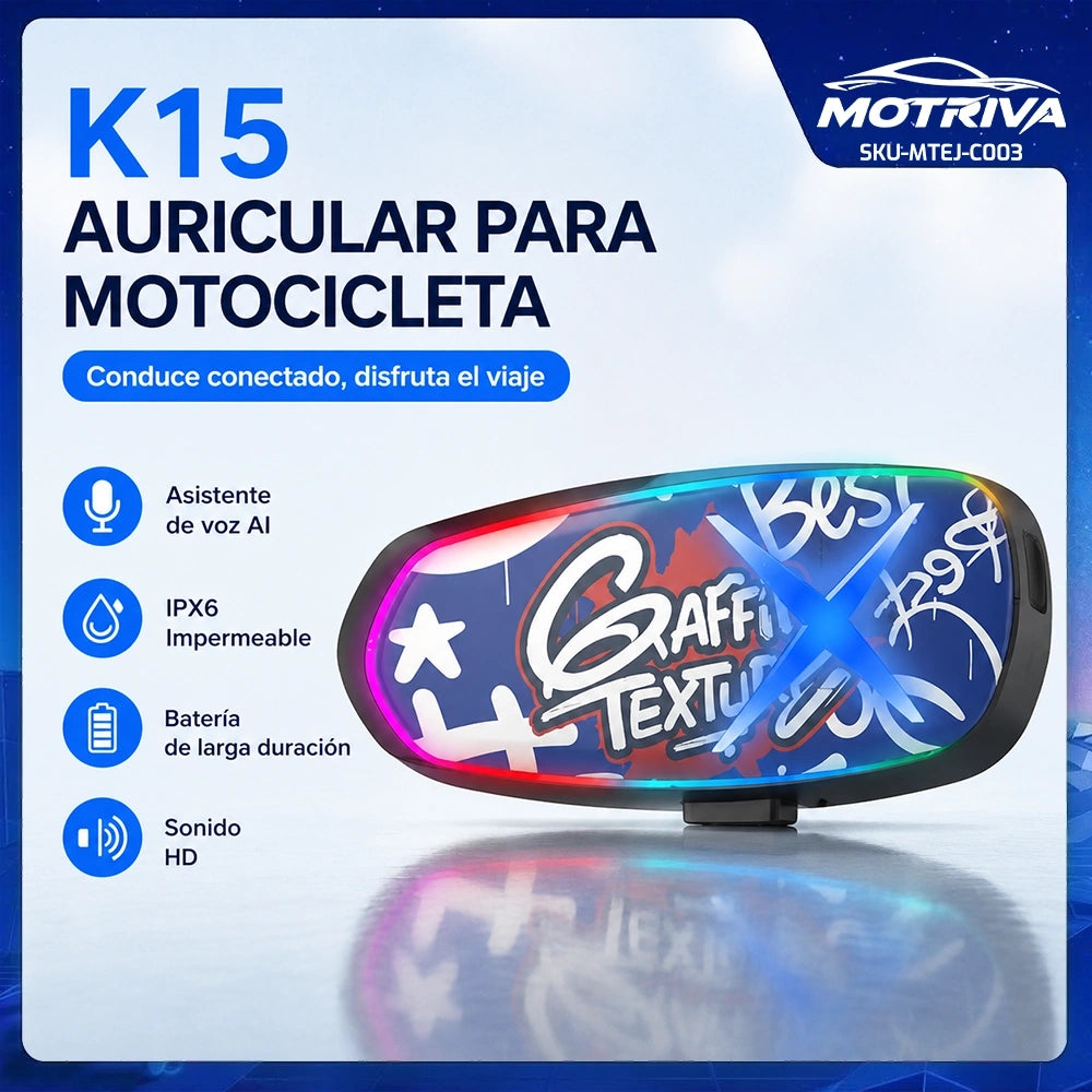 Auricular Bluetooth MTMAX K15 para Motocicleta con Asistente de Voz e IPX6
