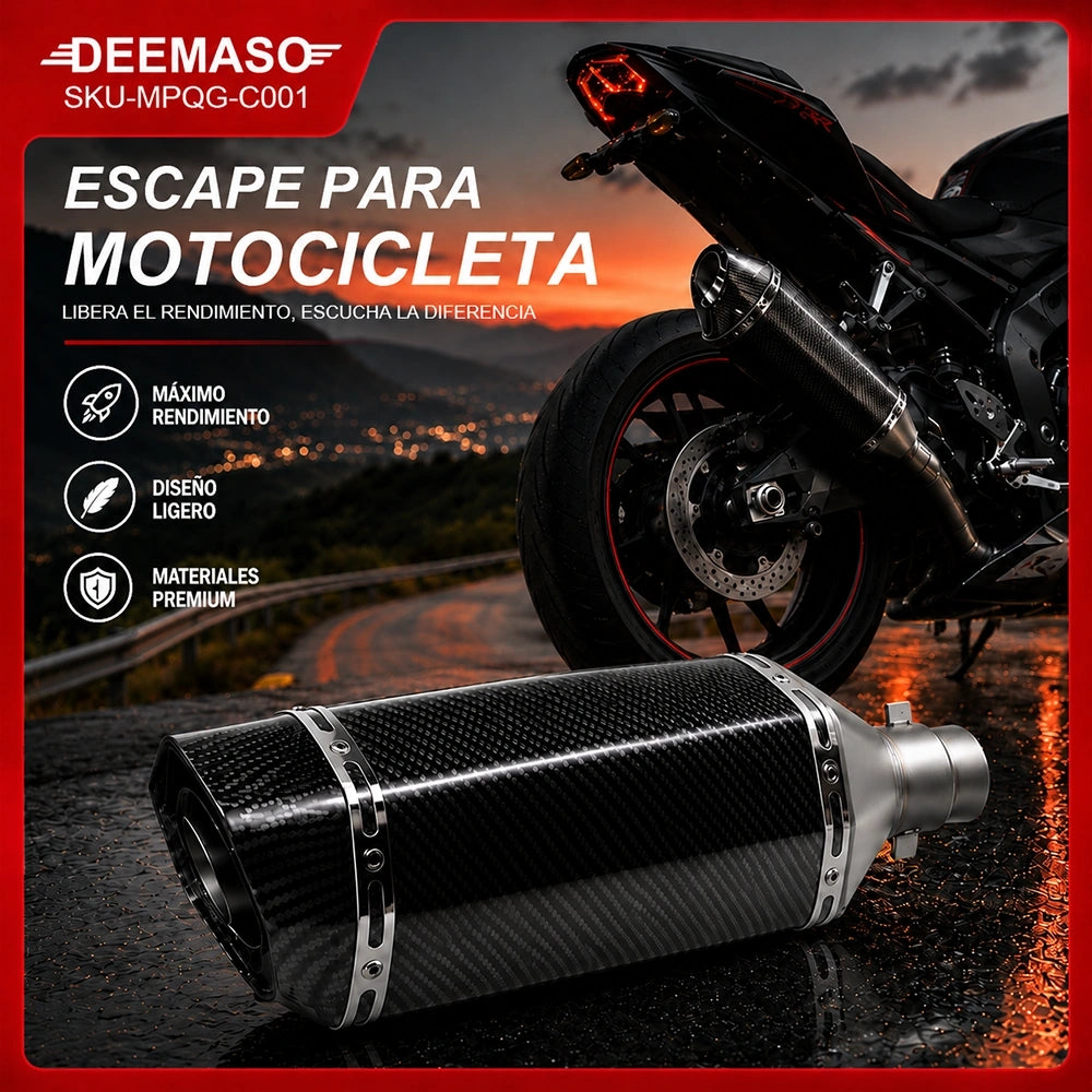 Escape Deportivo DEEMASO MPQG-C001 para Motocicleta con Diseño Fibra de Carbono y Silenciador