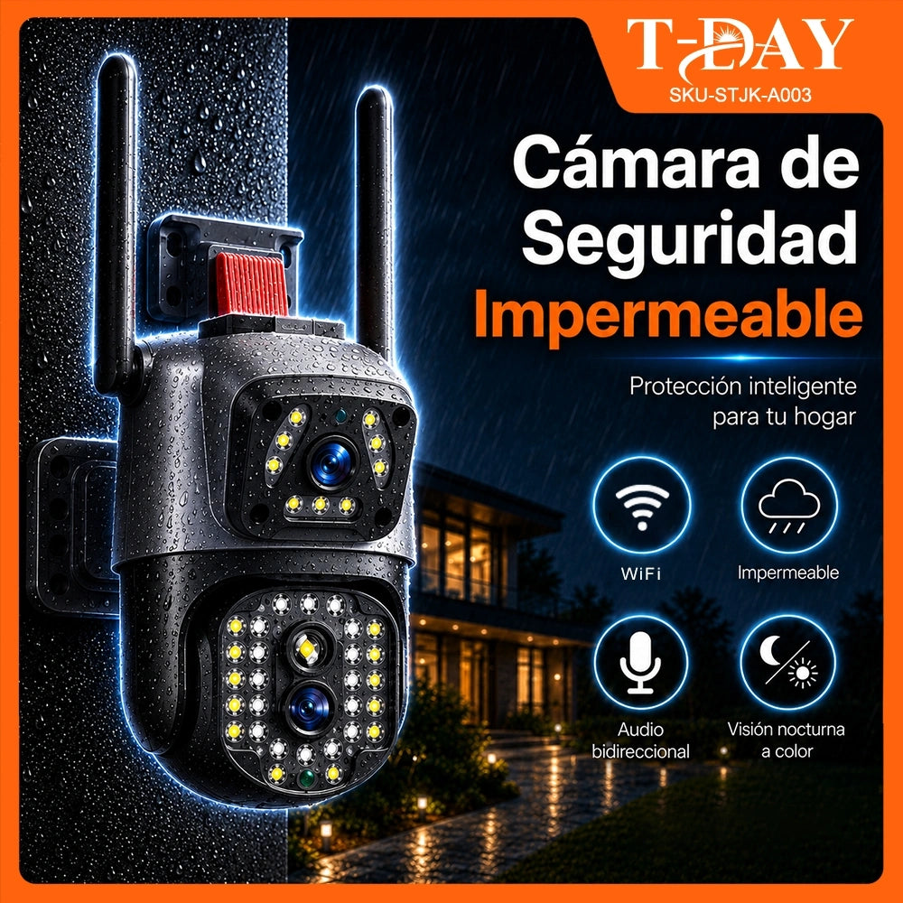 Cámara WiFi T-DAY STJK-A003 Doble Lente 2MP V380 con Alarma y Rotación 355°