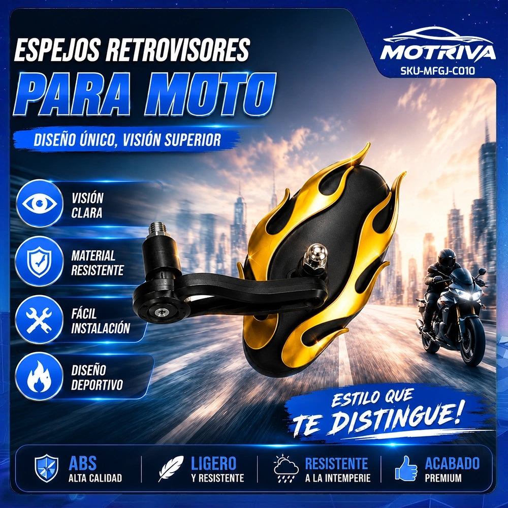 MOTRIVA Espejos Retrovisores Deportivos para Moto con Diseño de Llama