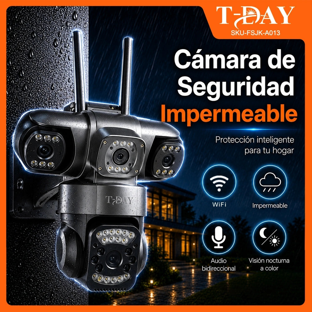 Cámara WiFi T-DAY FSJK-A013 Tres Lentes 2MP V380 Impermeable