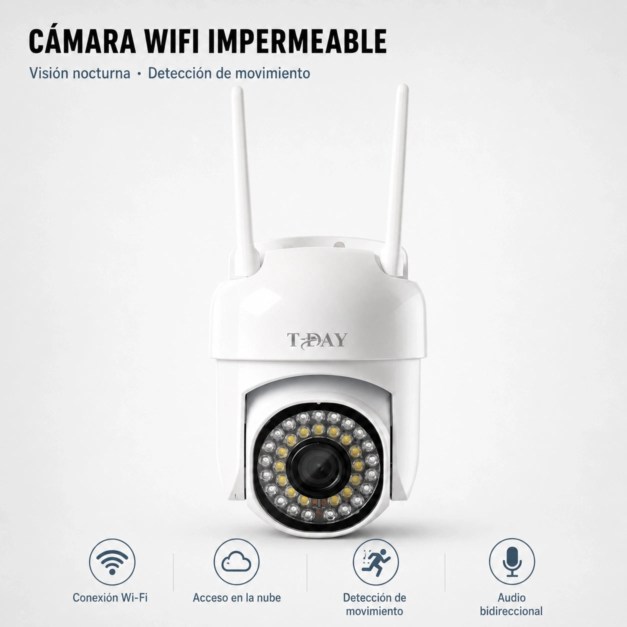 Cámara de Seguridad WiFi Impermeable TDAY FSJK-A004 con Visión Nocturna y Detección de Movimiento