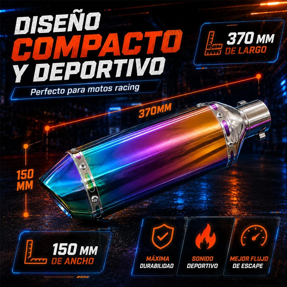 Escape DEEMASO para Motocicleta Tornasol Pequeño Hexagonal con Silenciador | 370x150mm | MPQG-C028