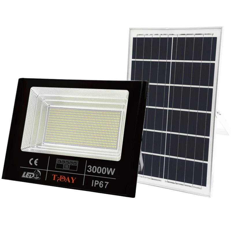 T-DAY Reflector Solar LED 3000W para Exterior con Panel Solar y Control Remoto