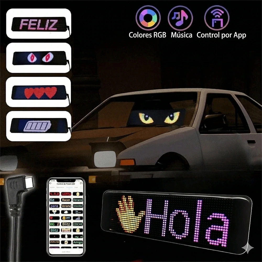 Pantalla LED para Auto con Texto y Animaciones Personalizadas