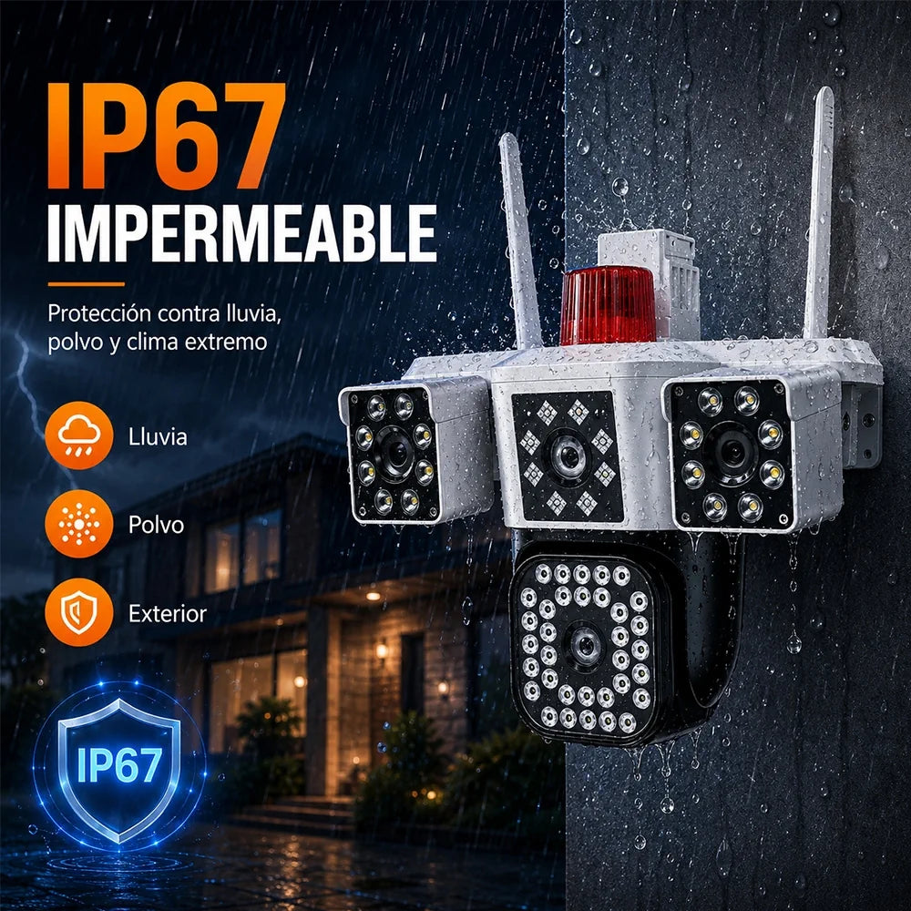 Cámara WiFi T-DAY FSJK-A024 Tres Lentes 4MP con Alarma e Impermeable