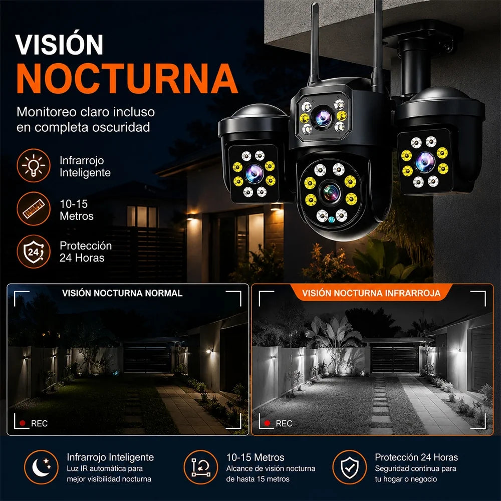 Cámara WiFi T-DAY FSJK-A025 12MP Impermeable con Rotación 360° y Alarma