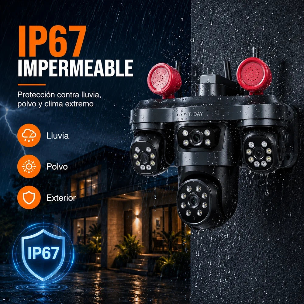 Cámara WiFi T-DAY FSJK-A027 Tres Lentes 4MP con Tres PTZ, Alarma y Parlante