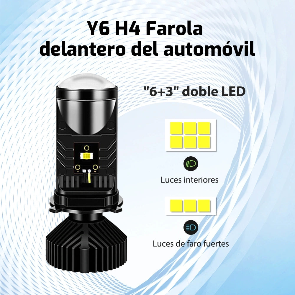 Faro LED Y6 H4 para Auto Doble Luz 160W 20000LM con Lente Grande