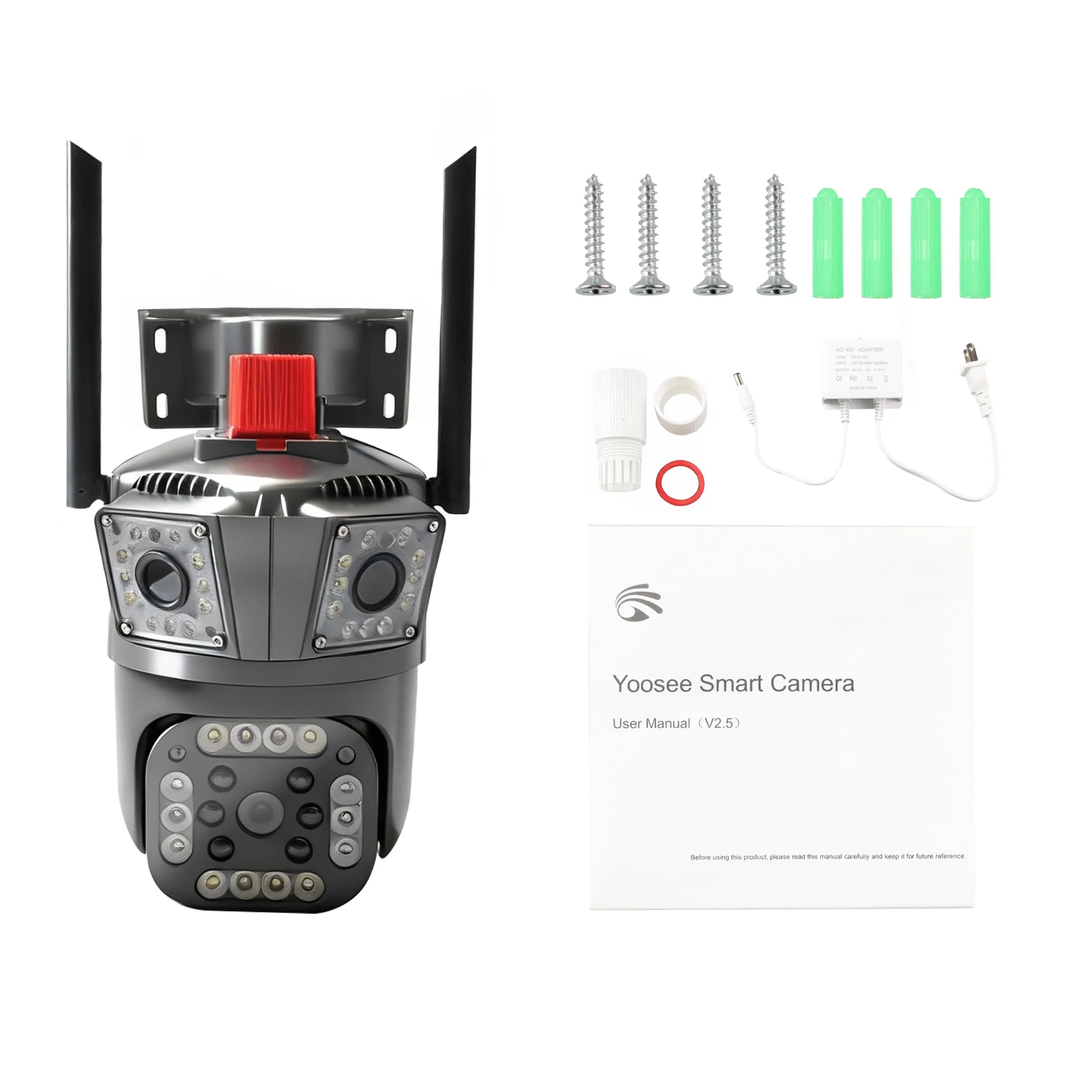 T-DAY Cámara de Seguridad Q10-1 con Tres Lentes, Visión Nocturna LED y Audio Bidireccional