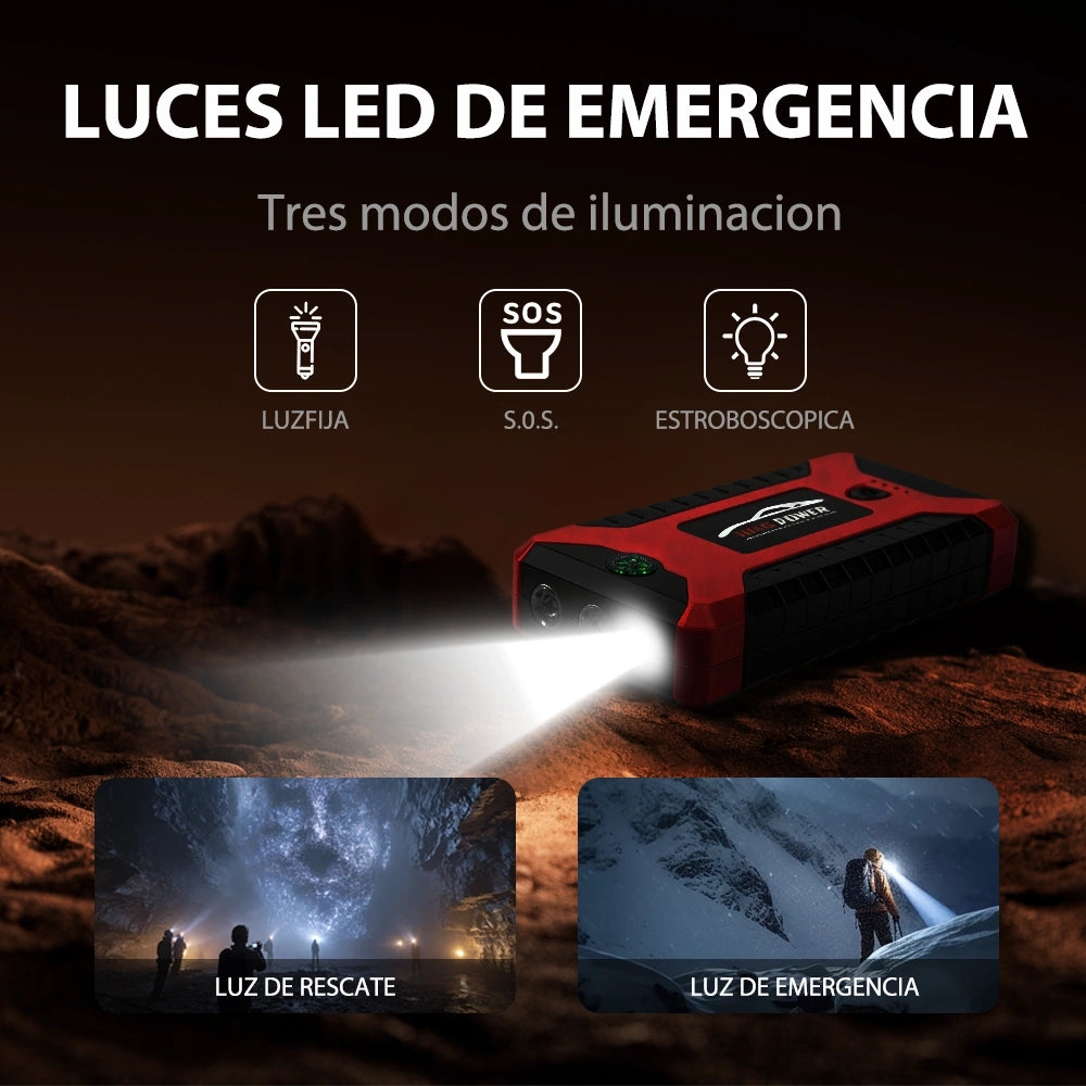 Arrancador de Batería Portátil con Brújula – Kit de Emergencia para Auto
