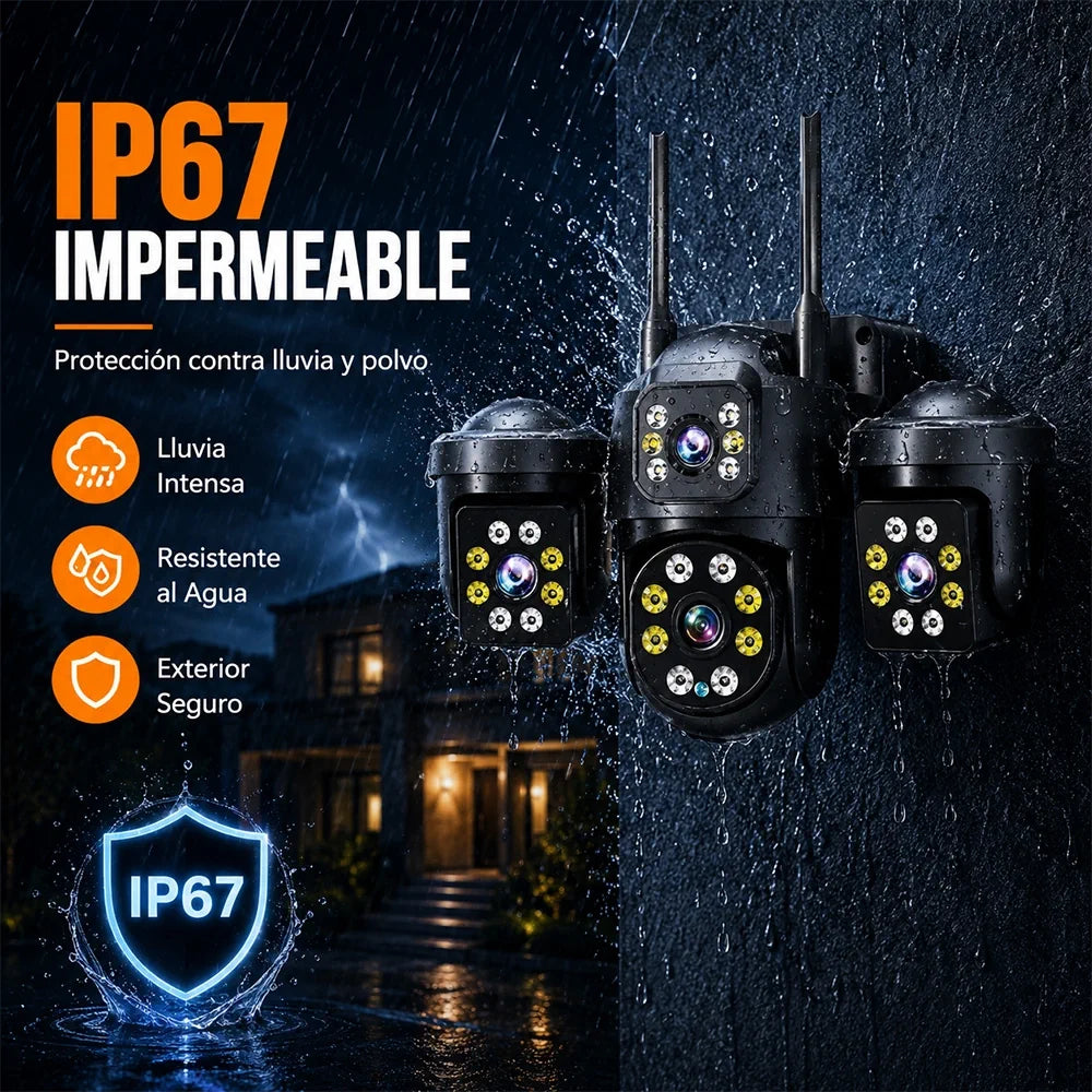 Cámara WiFi T-DAY FSJK-A025 12MP Impermeable con Rotación 360° y Alarma