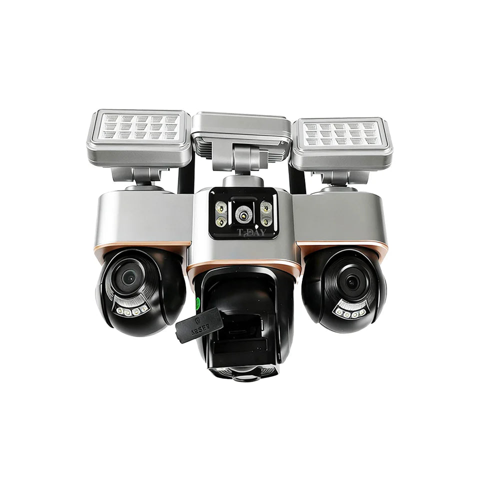 TDAY Cámara Solar 4G 12MPX Tres Lentes TYJK-A005 con 3 Luces de 200W IP67