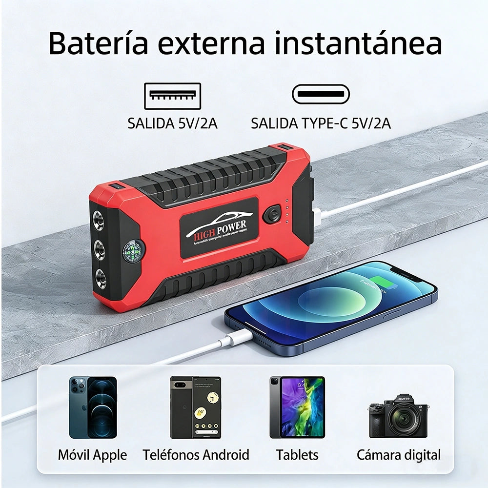 Arrancador de Batería para Auto con Compresor de Aire 29B Kit Completo Portátil USB 5V Cargador Emergencia