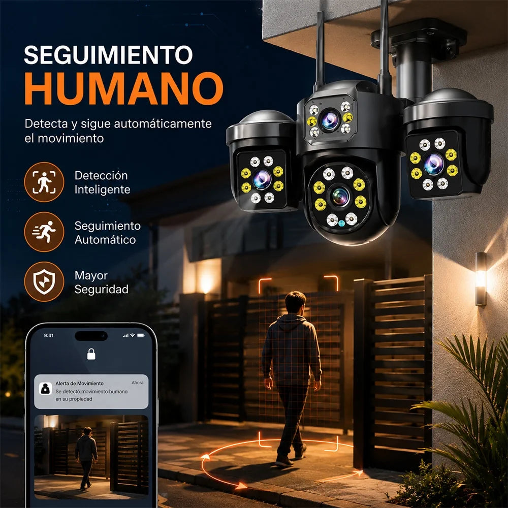 Cámara WiFi T-DAY FSJK-A025 12MP Impermeable con Rotación 360° y Alarma
