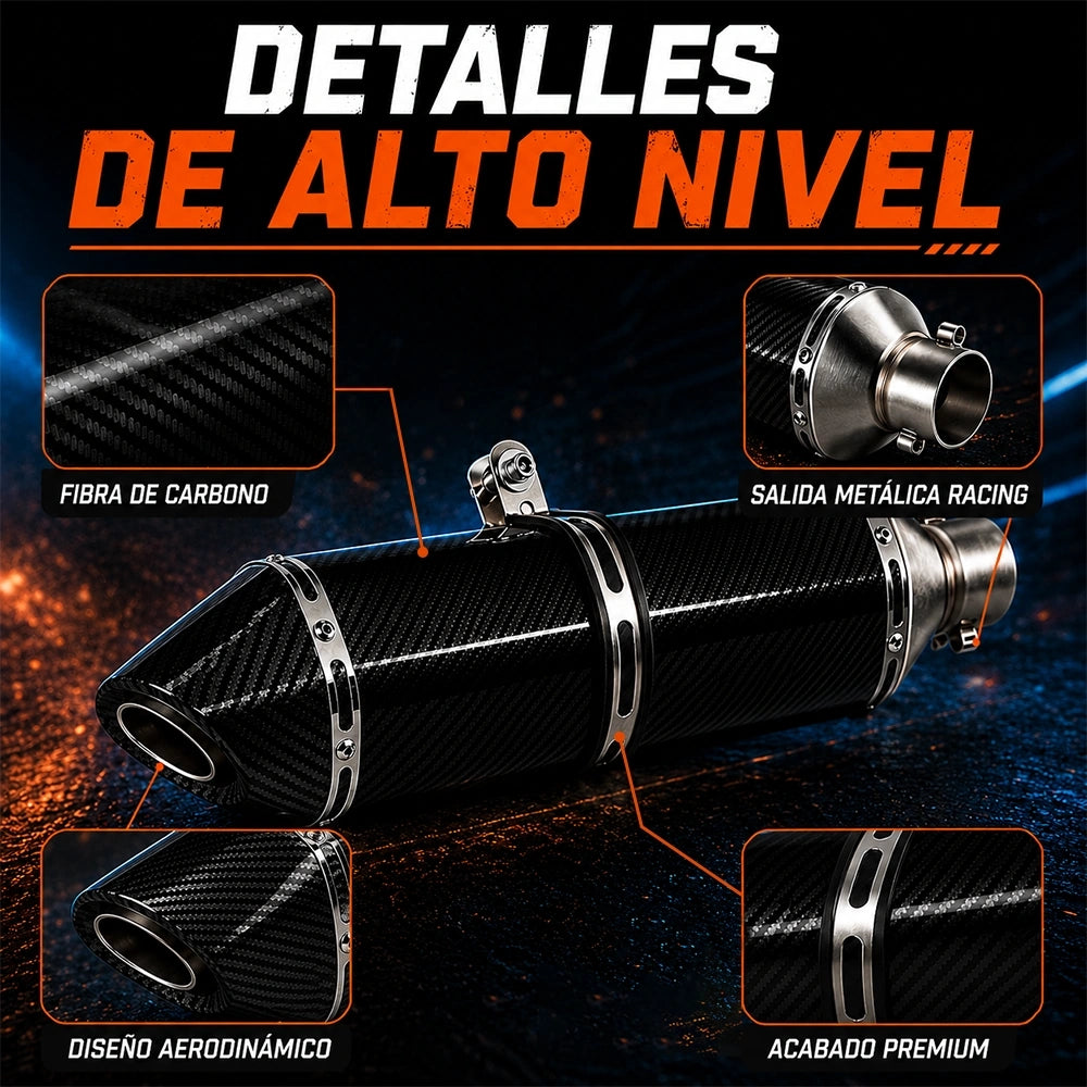 Escape Deportivo DEEMASO MPQG-C001 para Motocicleta con Diseño Fibra de Carbono y Silenciador