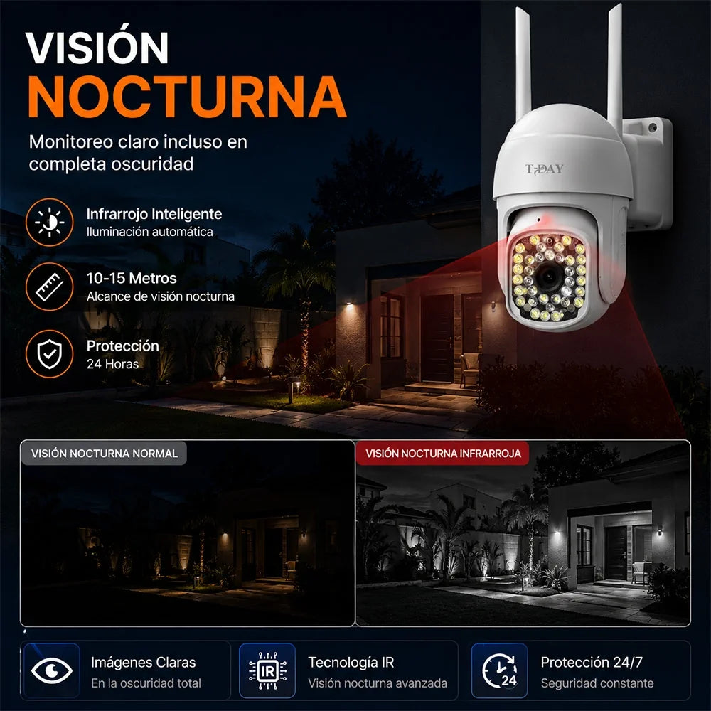 Cámara WiFi T-DAY FSJK-A016 12MP Impermeable con Rotación 360° y Alarma