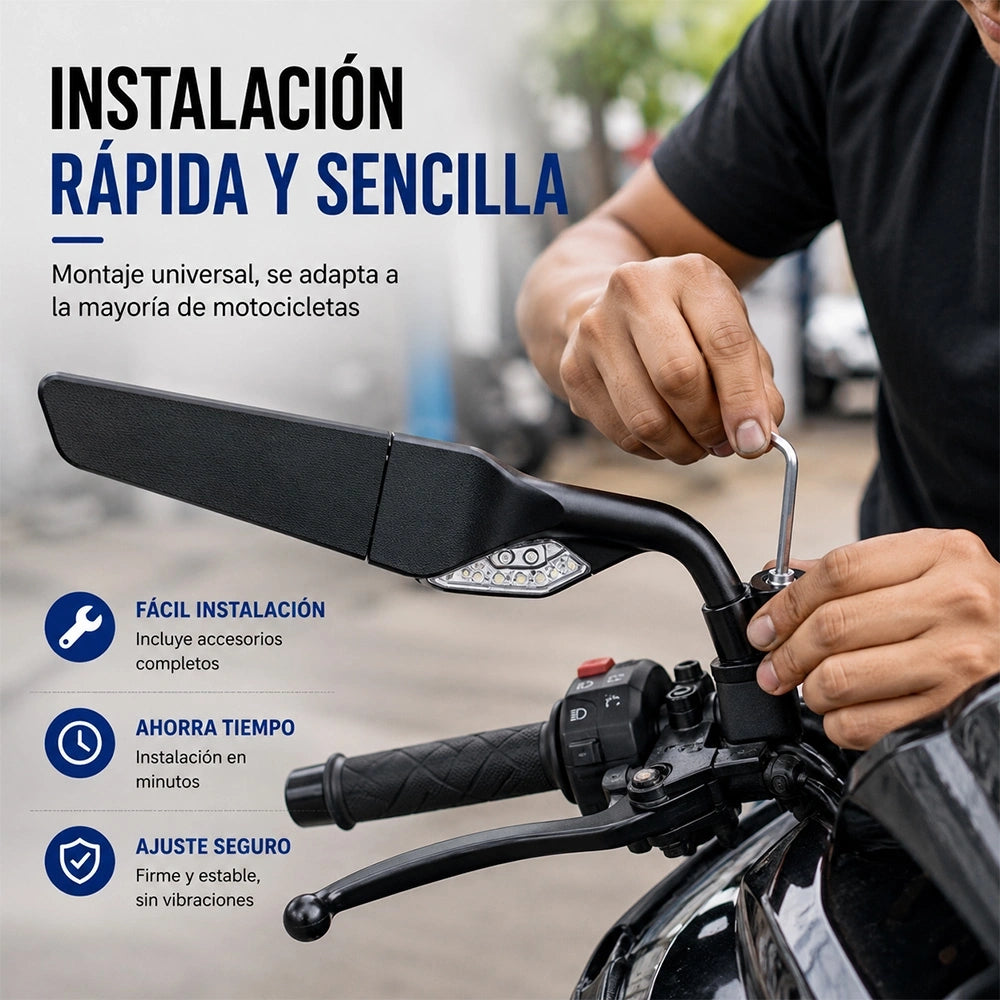 MOTRIVA Espejo Retrovisor para Motocicleta con Luz LED