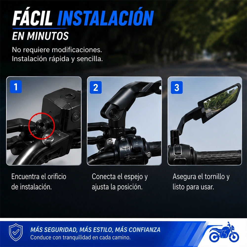 MOTRIVA Espejo Retrovisor Plegable para Motocicleta