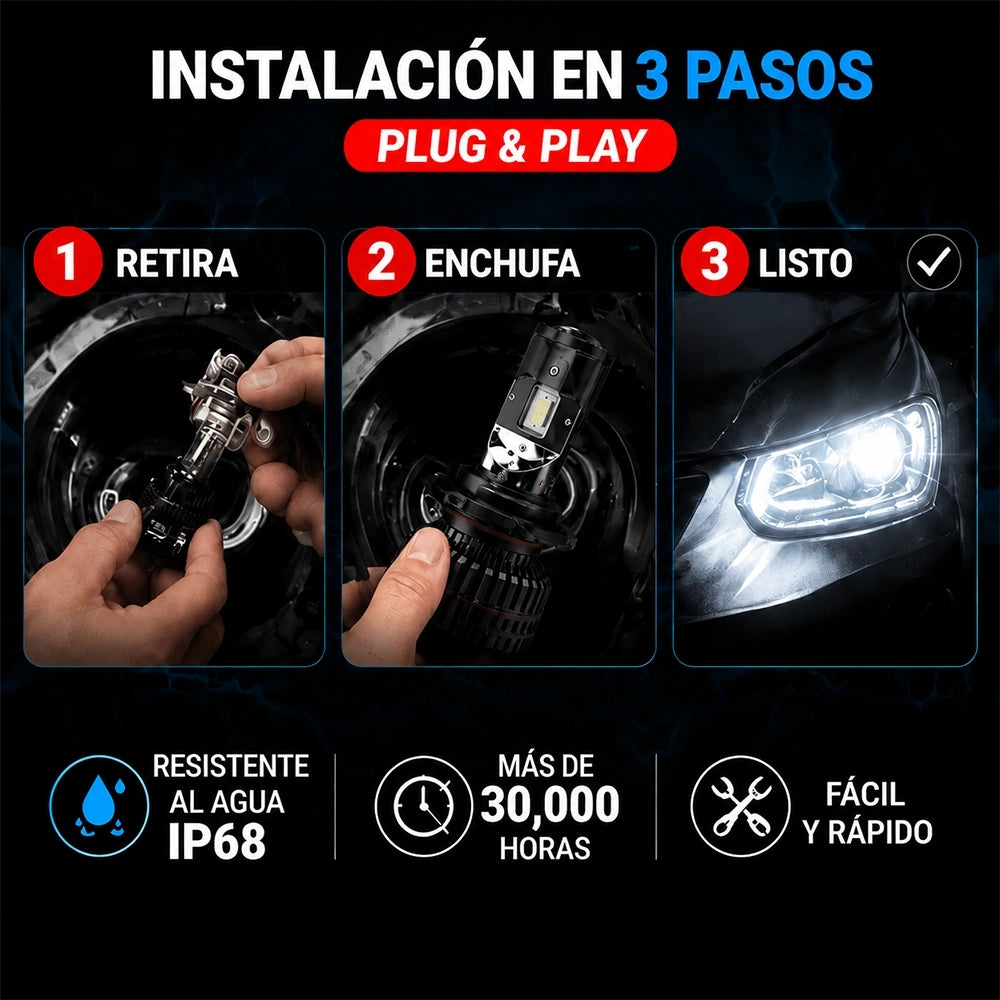 DEEMASO GT4 Luz LED H4 380W 45000LM 6000K IP67