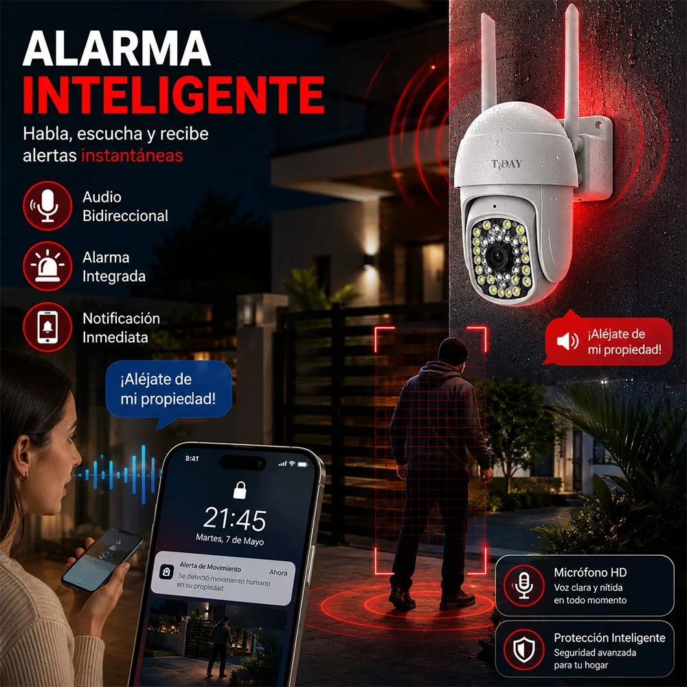 Cámara WiFi T-DAY FSJK-A016 12MP Impermeable con Rotación 360° y Alarma