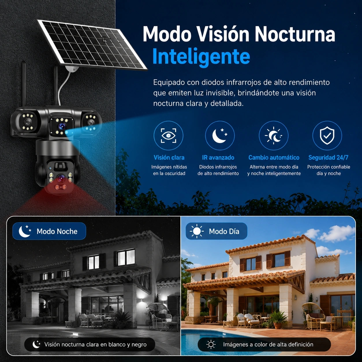 TDAY Cámara Solar 4G V380 Tres Lentes 12MPX TYJK-A006 con Seguimiento de Movimiento y Detección Humana AI
