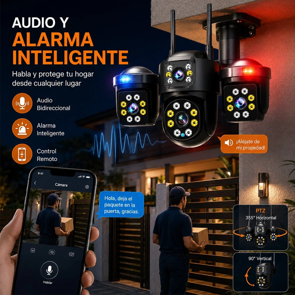 Cámara WiFi T-DAY FSJK-A025 12MP Impermeable con Rotación 360° y Alarma
