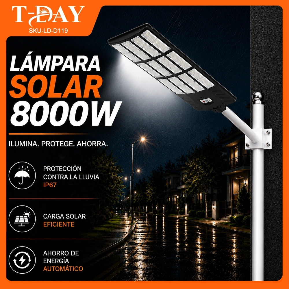 T-DAY Lámpara Solar LED 8000W para Exterior con Control Remoto