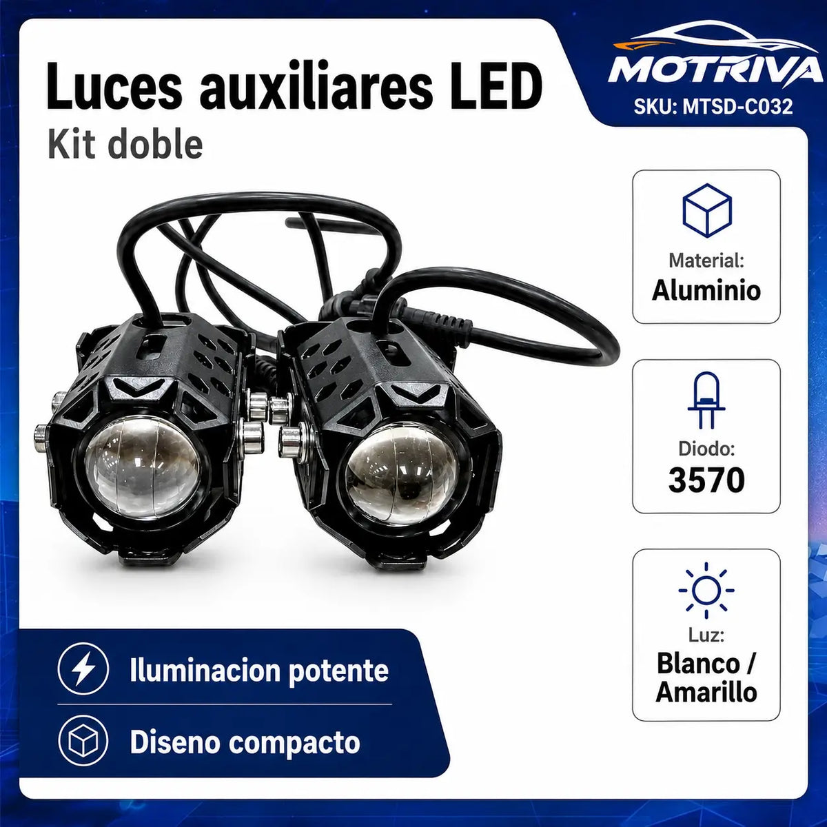Kit Doble de Luces Auxiliares LED DEEMASO MOTRIVA para Motocicleta MTSD-C032