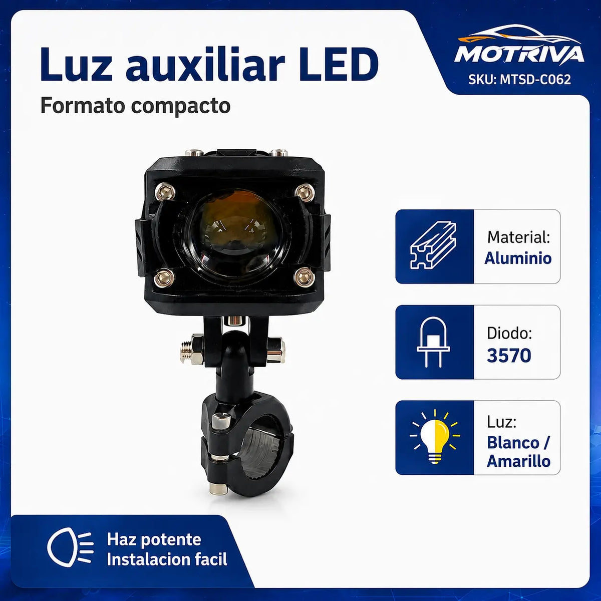 Luz Auxiliar LED Compacta DEEMASO MOTRIVA para Motocicleta MTSD-C062