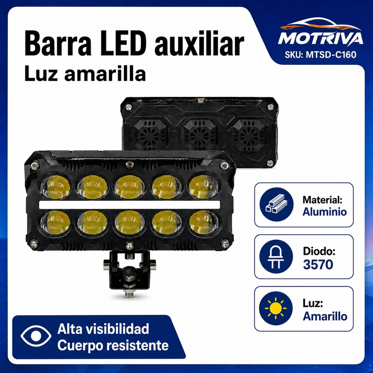 Barra LED Auxiliar Amarilla DEEMASO MOTRIVA para Motocicleta MTSD-C160