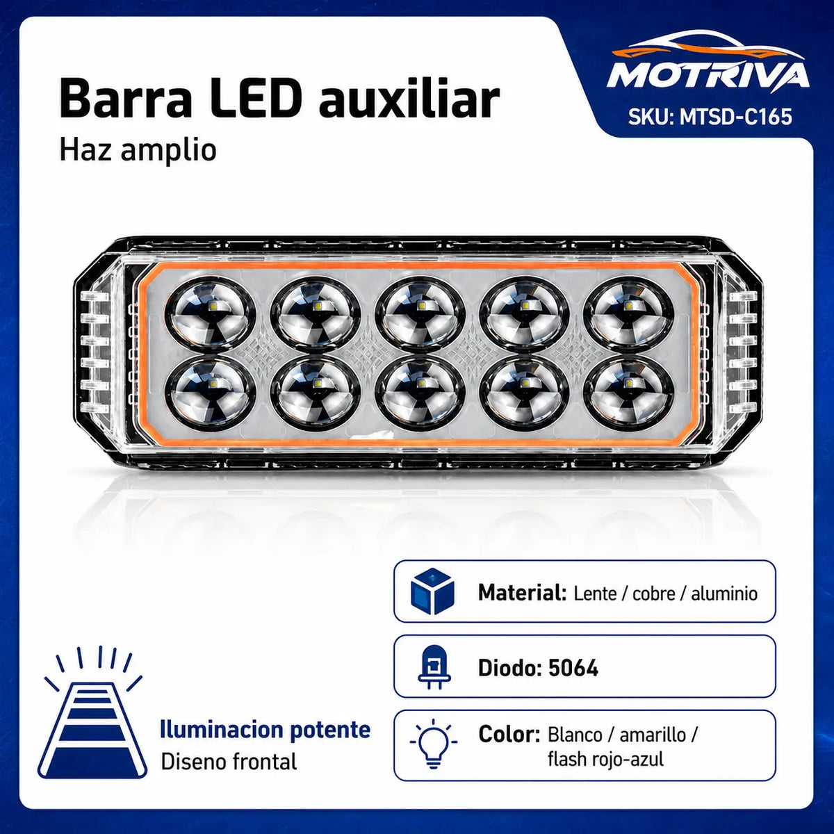 Barra LED Auxiliar MOTRIVA MTSD-C165 Haz Amplio