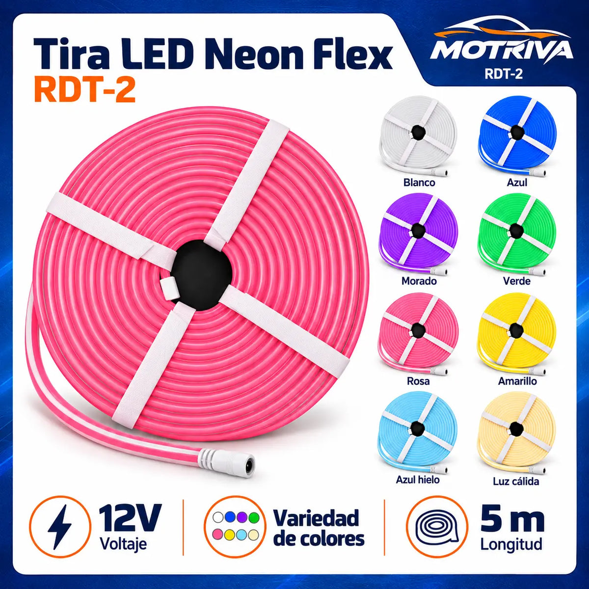 Tira LED Neon Flex 12V 5 Metros MOTRIVA RDT-2