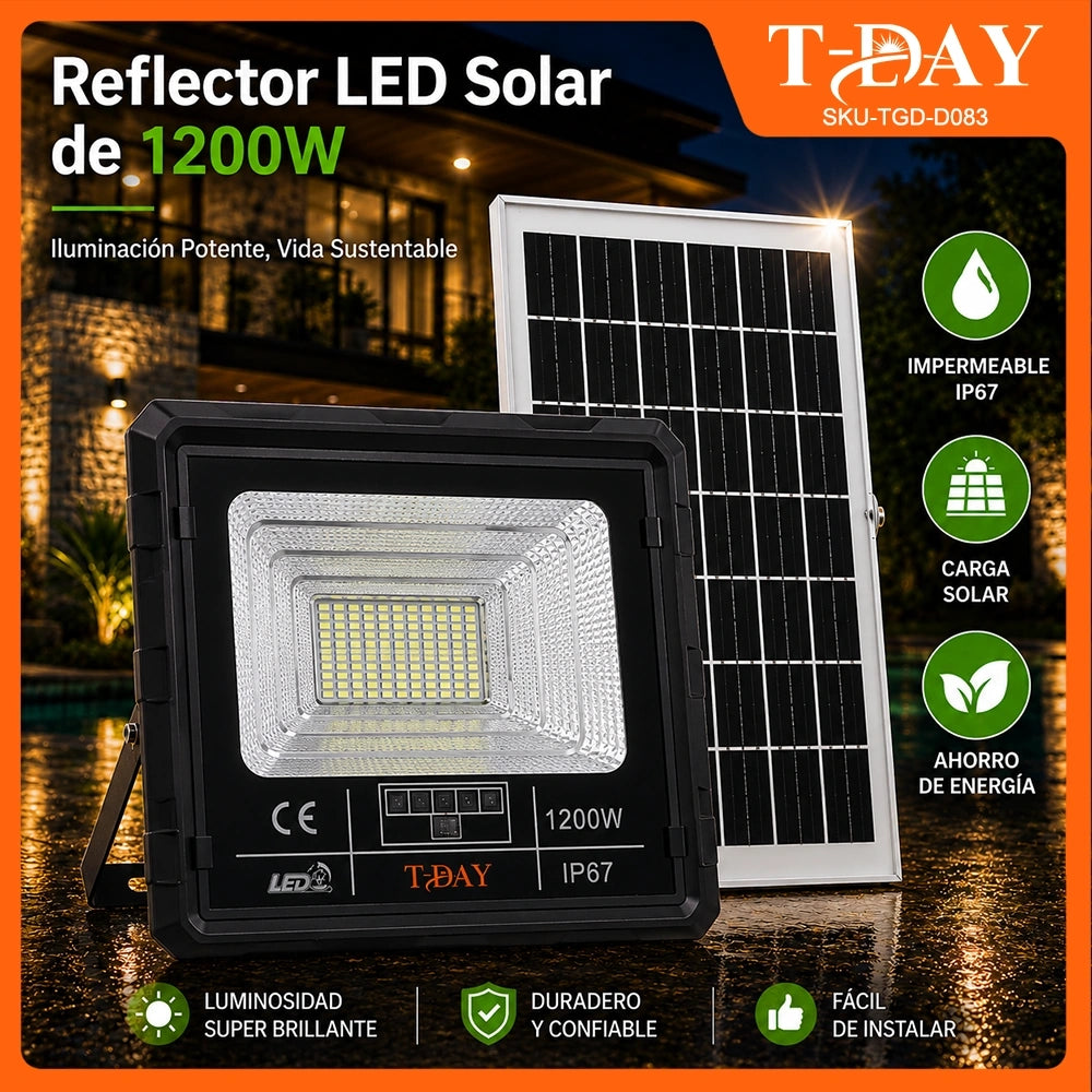 T-DAY Reflector Solar LED 1200W en ABS con Control Remoto