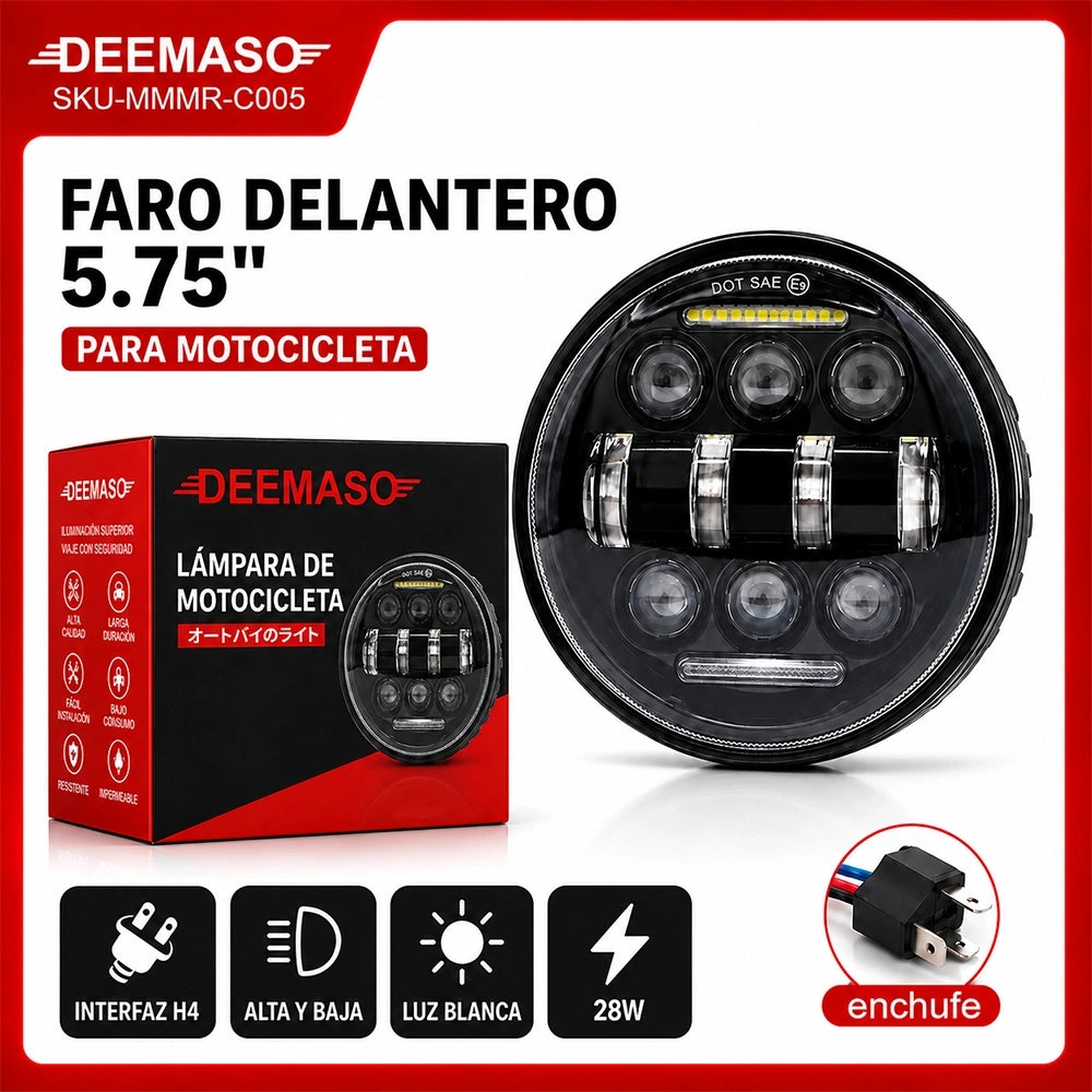 Faro LED 5.75” para Motocicleta H4 28W 12-36V DEEMASO – MMMR-C005