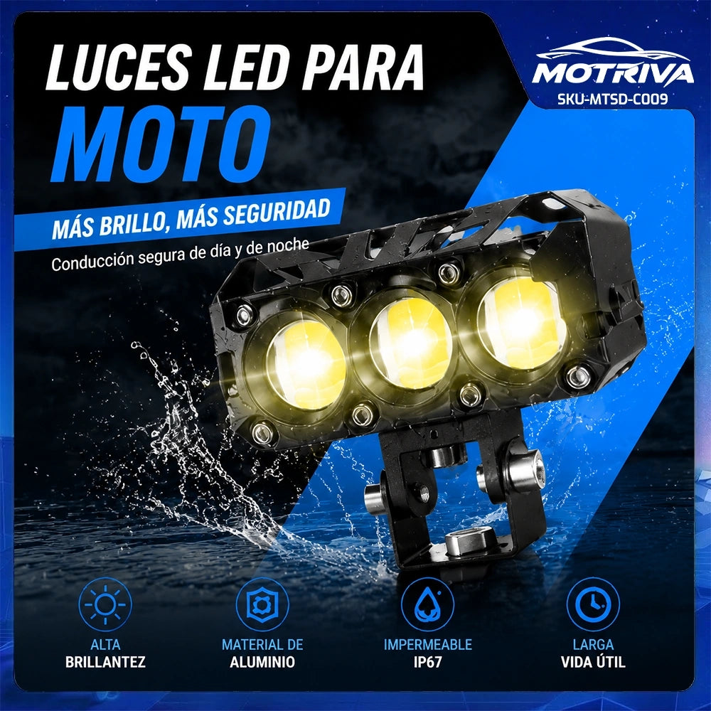 Faro Auxiliar LED 3 Perlas 24W para Motocicleta 10-80V DEEMASO – MTSD-C009