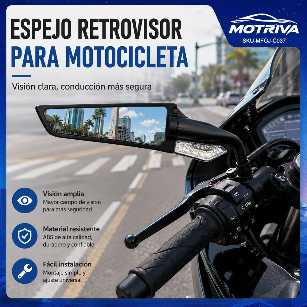 MOTRIVA Espejo Retrovisor para Motocicleta con Luz LED