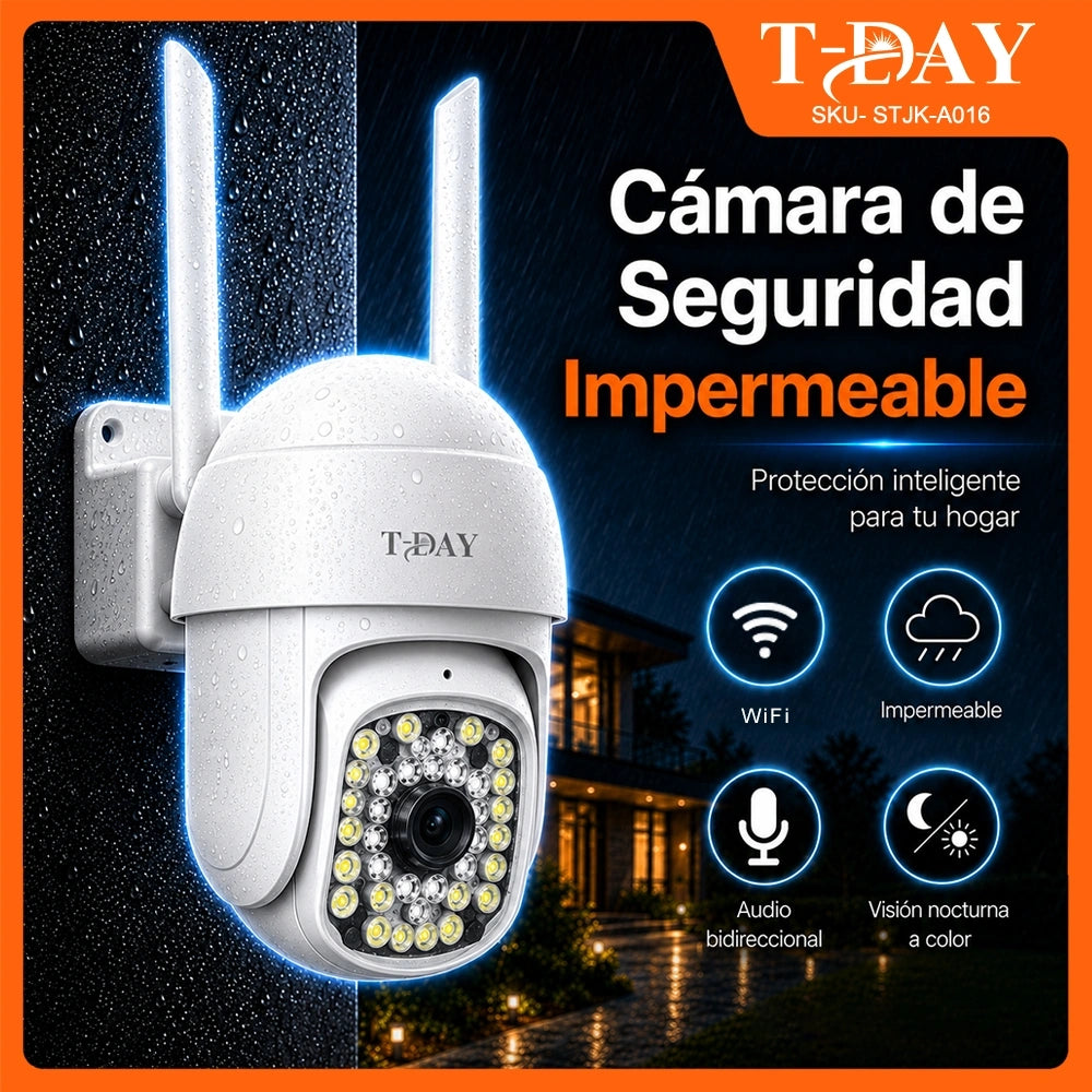 Cámara WiFi T-DAY FSJK-A016 12MP Impermeable con Rotación 360° y Alarma