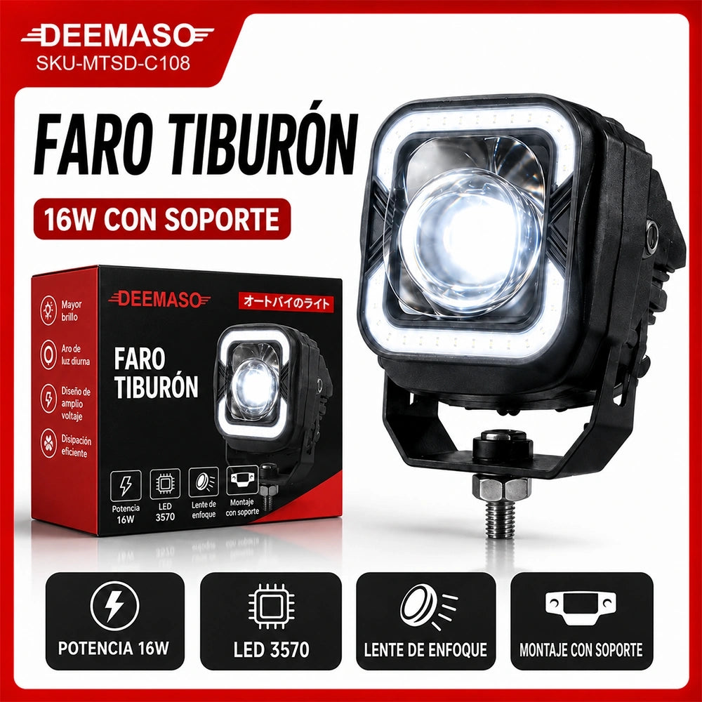 Faro Auxiliar LED Tiburón 16W para Motocicleta DEEMASO – MTSD-C108