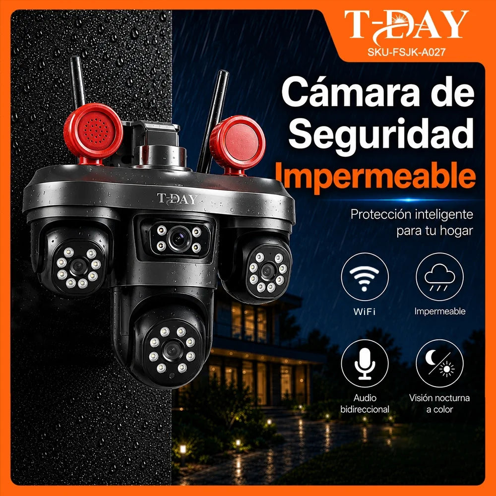 Cámara WiFi T-DAY FSJK-A027 Tres Lentes 4MP con Tres PTZ, Alarma y Parlante
