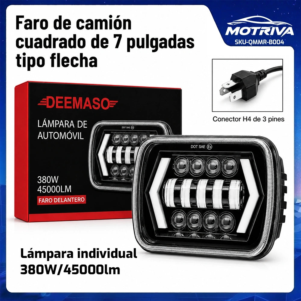 7" Square Arrow LED Truck Headlight H4 12-36V