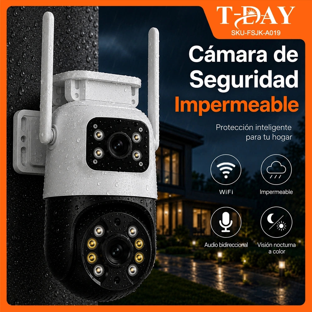 Cámara de Seguridad WiFi T-DAY FSJK-A019 Impermeable con Visión Nocturna a Color y Audio Bidireccional