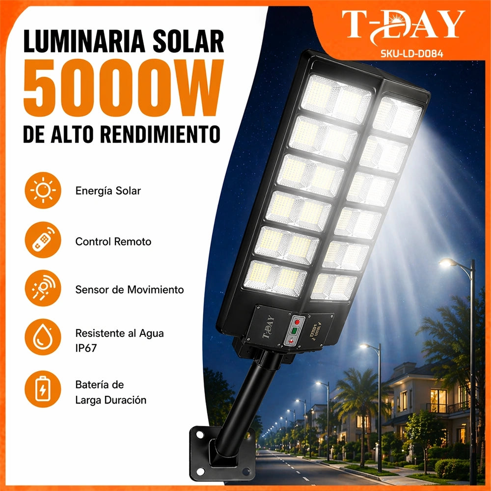 Luminaria Solar LED TDAY 5000W Tipo Mercedes de 12 Focos con Radar, Control Remoto y Sensor de Luz