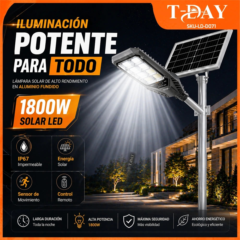 Farola Solar LED TDAY Golden Eagle 1800W con Sensor de Movimiento y Control Remoto