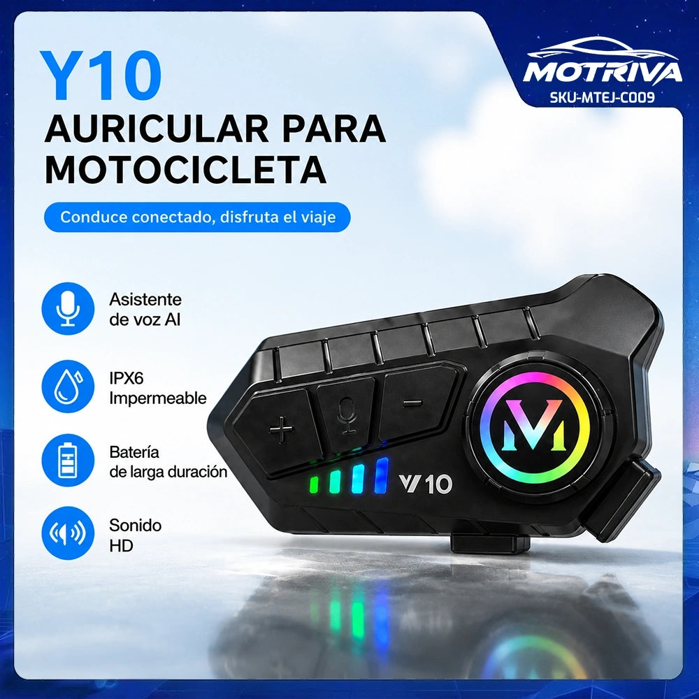 Auricular Bluetooth MTMAX Y10 para casco de motocicleta con micrófono e IPX6