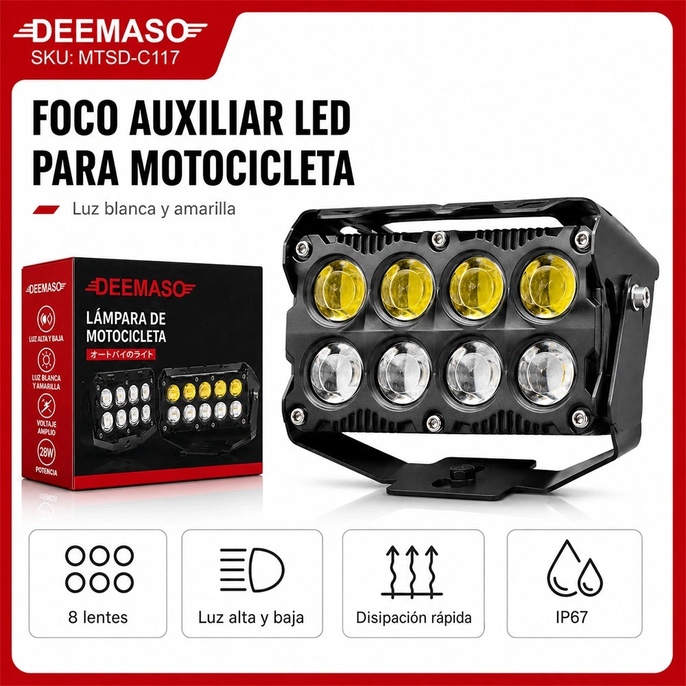 Juego de 2 Faros Auxiliares LED 8 Lentes 80W para Motocicleta DEEMASO – MTSD-C117