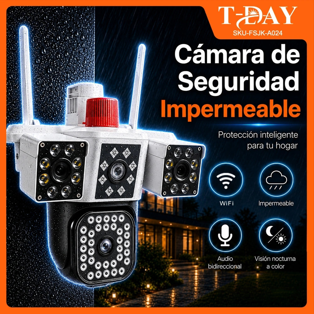 Cámara WiFi T-DAY FSJK-A024 Tres Lentes 4MP con Alarma e Impermeable