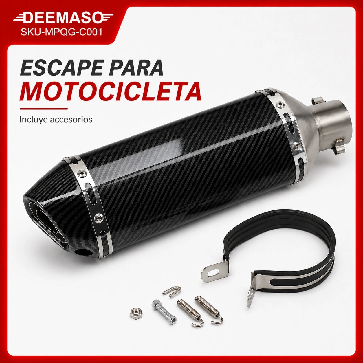 Escape Deportivo DEEMASO MPQG-C001 para Motocicleta con Diseño Fibra de Carbono y Silenciador